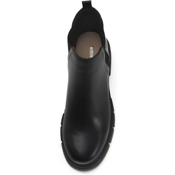 Women's Black Chelsea Boots Elastic Chunky Block Heel Platform Lug Sole Ankle - Picture 4 of 8